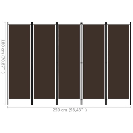 Kamerscherm met 5 panelen 250x180 cm bruin