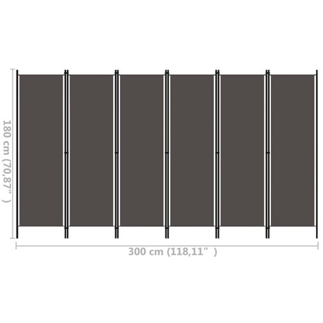 Kamerscherm met 6 panelen 300x180 cm antraciet
