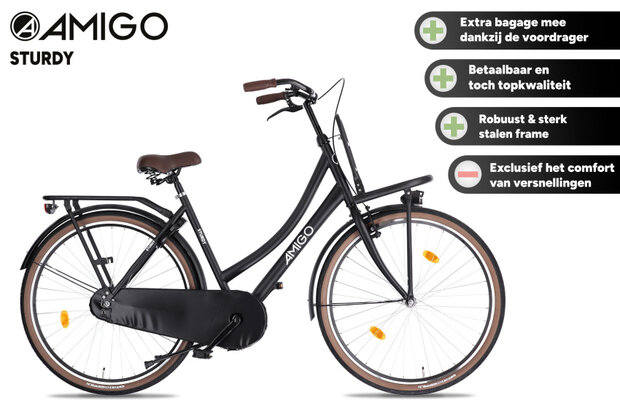 Amigo Sturdy Dames Terugtraprem matzwart 50 cm 28 inch matzwart 50 cm 28 inch