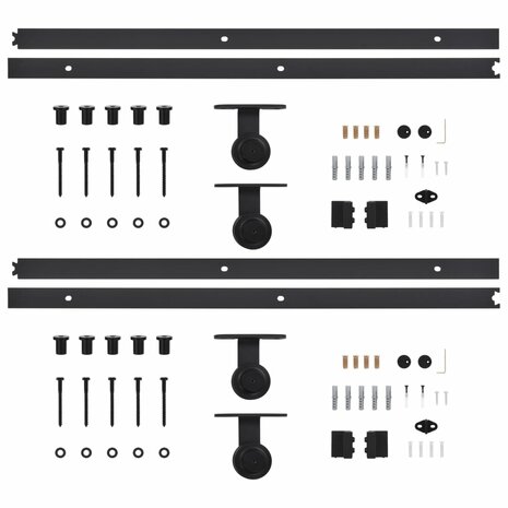 Hardwaresets voor schuifdeuren 2 st 200 cm staal zwart