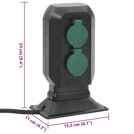 Tuinstopcontact en grondpin 2-wegs 15,5x11x24 cm zwart en groen