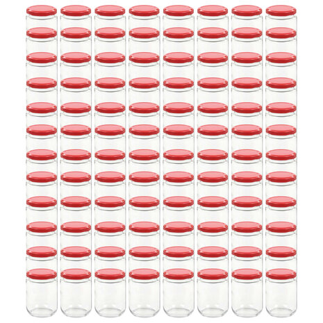 Jampotten met rode deksels 96 st 230 ml glas