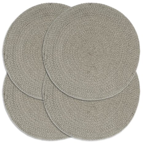 Placemats 4 st rond 38 cm katoen effen grijs
