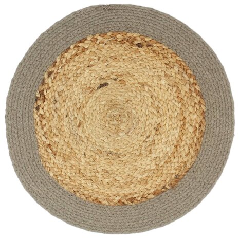 Placemats 6 st 38 cm jute en katoen natuurlijk en grijs