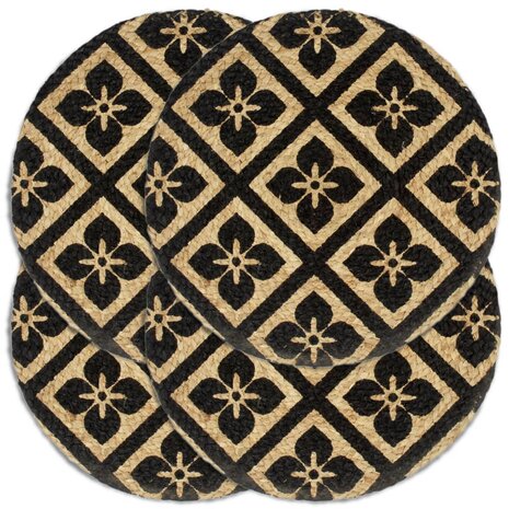 Placemats 4 st rond 38 cm jute zwart