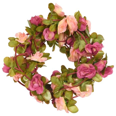 Kerstslingers met bloemen 6 st 250 cm rozerood