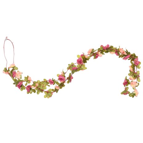 Kerstslingers met bloemen 6 st 250 cm rozerood