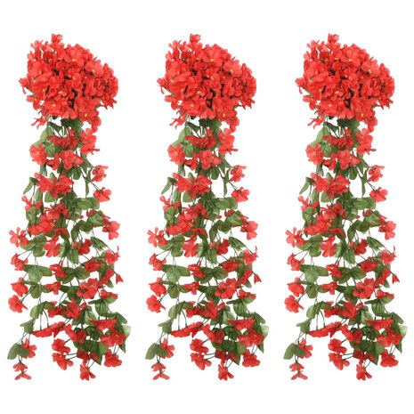 Kerstslingers met bloemen 3 st 85 cm rood