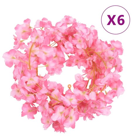 Kerstslingers met bloemen 6 st 180 cm donkerroze