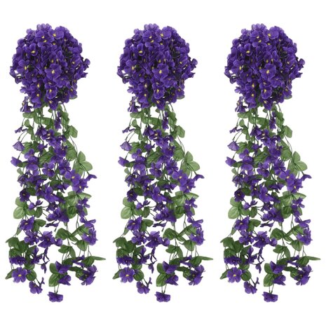 Kerstslingers met bloemen 3 st 85 cm donkerpaars