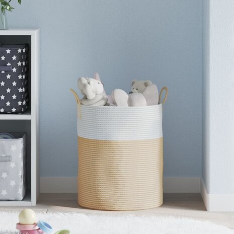 Opbergmand Ø 38x46 cm katoen beige en wit