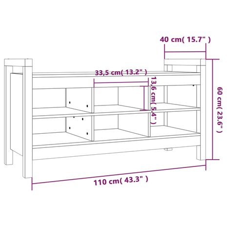 Halbankje 110x40x60 cm massief grenenhout honingbruin