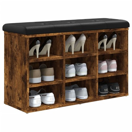 Schoenenbank 82x32x50 cm bewerkt hout gerookt eikenkleurig