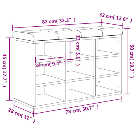 Schoenenbank 82x32x50 cm bewerkt hout gerookt eikenkleurig