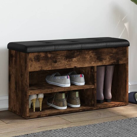 Schoenenbank 82x32x45,5 cm bewerkt hout gerookt eikenkleurig