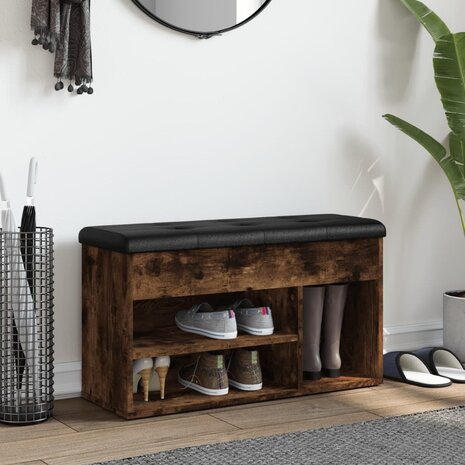 Schoenenbank 82x32x45,5 cm bewerkt hout gerookt eikenkleurig