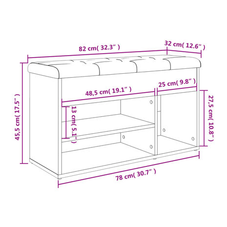 Schoenenbank 82x32x45,5 cm bewerkt hout gerookt eikenkleurig
