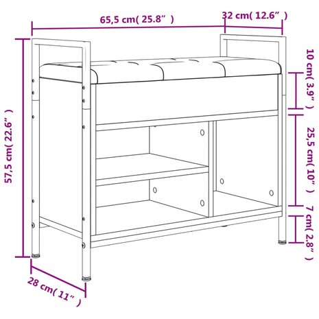 Schoenenbankje 65,5x32x57,5 cm bewerkt hout bruin eikenkleur