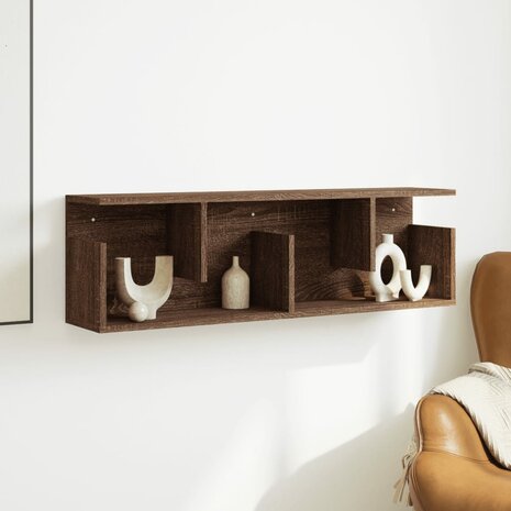 Wandkast 100x20x30 cm bewerkt hout bruin eikenkleur